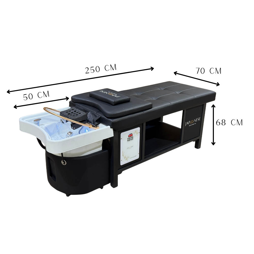 Unità Ibrida Nera Japanese Head Spa con Letto Completo con Impianto Idraulico (comp. Vaporizzatore, cappa del vaporizzatore e scaldabagno)