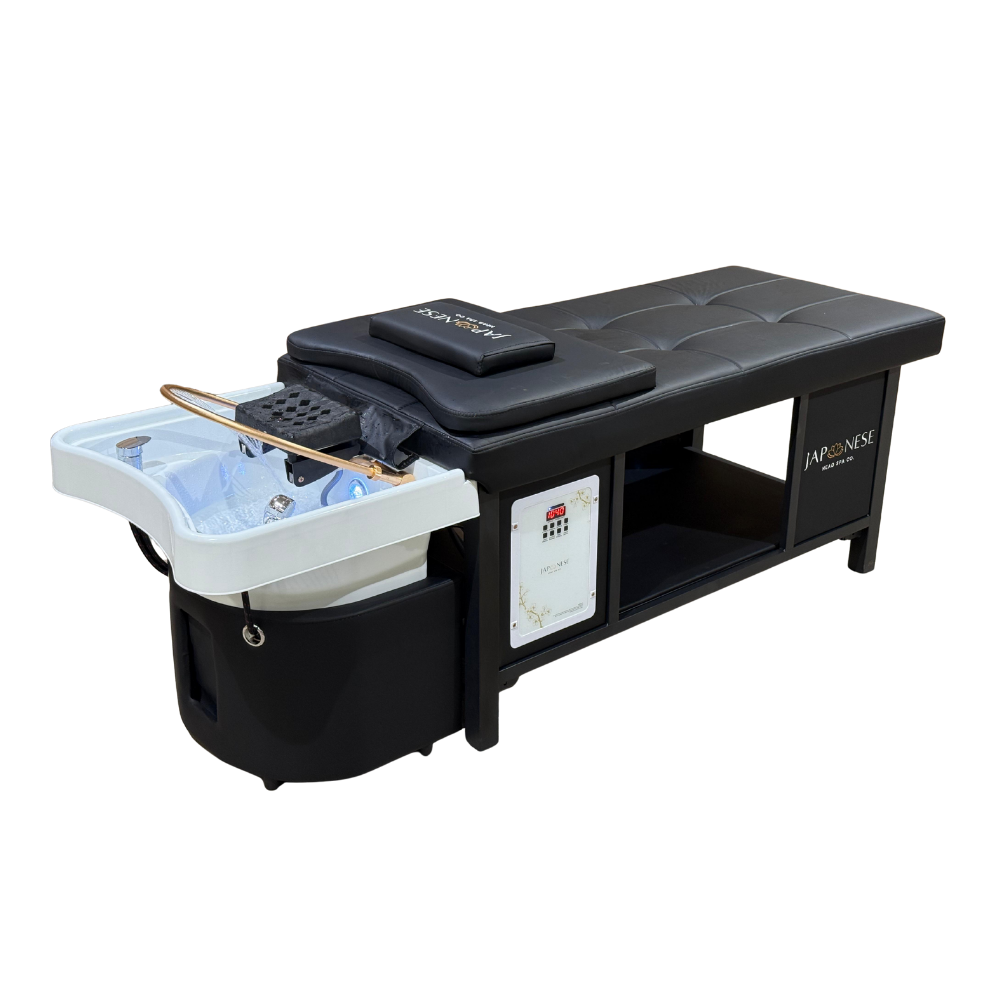 Unità Ibrida Nera Japanese Head Spa con Letto Completo con Impianto Idraulico (comp. Vaporizzatore, cappa del vaporizzatore e scaldabagno)