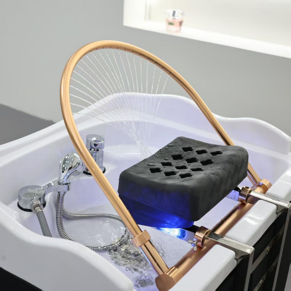 Unità Ibrida Nera Japanese Head Spa Rettangolare con Impianto Idraulico (comp. Vaporizzatore, cappa del vaporizzatore e scaldabagno)