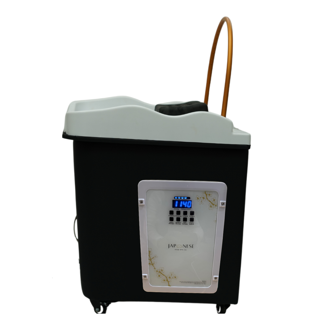 Unità Ibrida Nera Japanese Head Spa Rettangolare con Impianto Idraulico (comp. Vaporizzatore, cappa del vaporizzatore e scaldabagno)